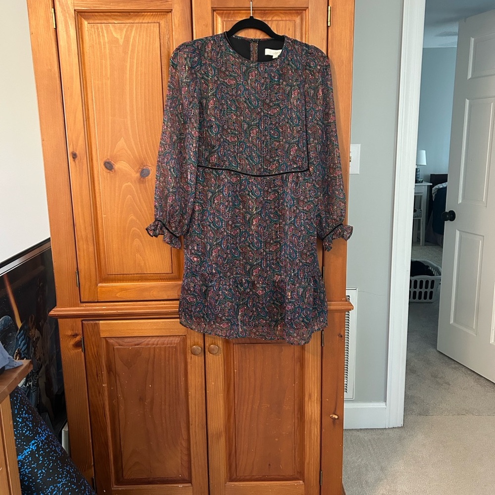 LOFT Paisley Midi Dress in Black with Multicolor Accents